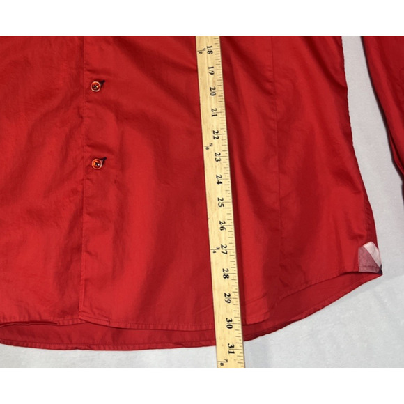 Bertigo Mens Collared Button Up Dress Shirt Size 3XL Red Plaid Flip Cuffs Cotton - Picture 13 of 16
